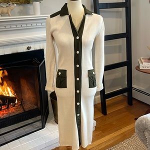 Ganni White and Green Button-Up Dress